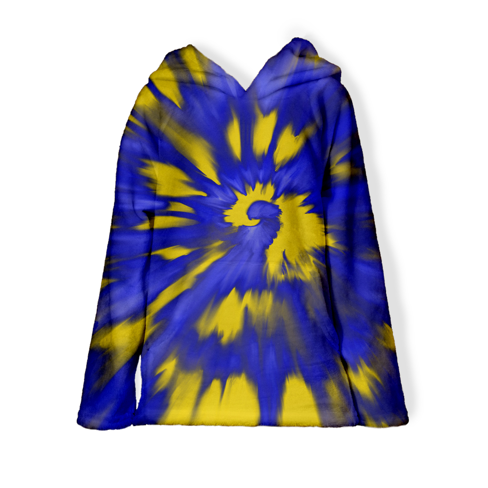 SWIRL DYE BLUE YELLOW FUZZY HOODIE